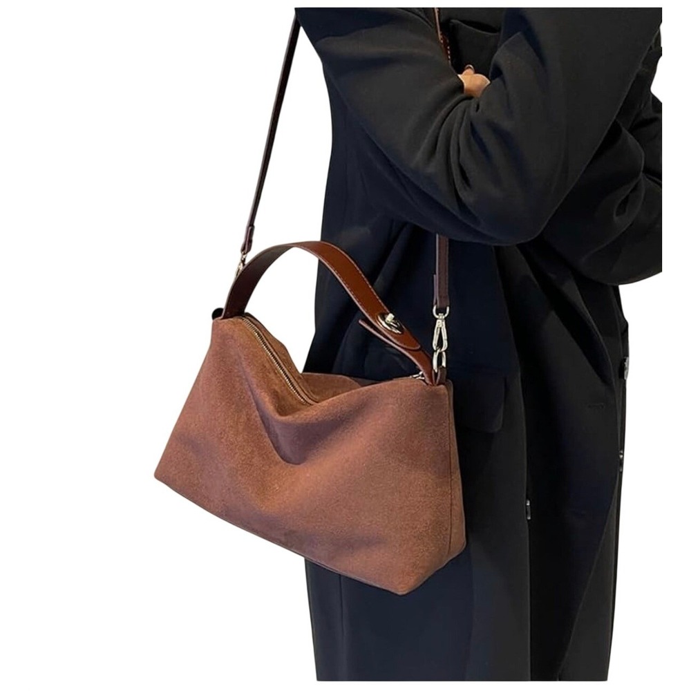 8 Other Reasons Bag Suede Brown Shoulder Bag Hobo Crossbody Gold Hardware - Picture 16 of 16